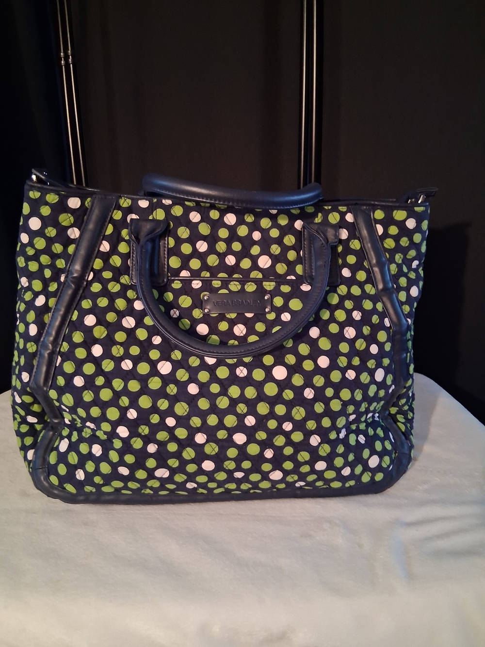 Vera Bradley Navy Polka Dot Tote Bag - Navy with Green & White Dots